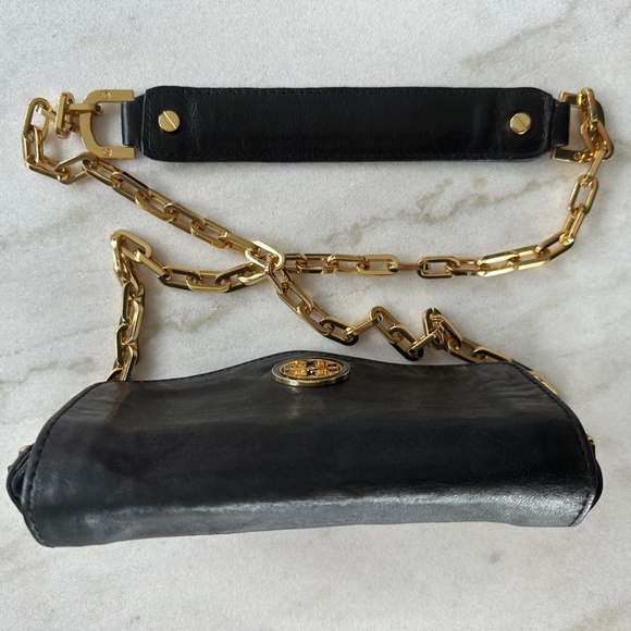 Tory Burch Mini Robinson Crossbody Purse, Black Leather with Gold Chain - Picture 11 of 16